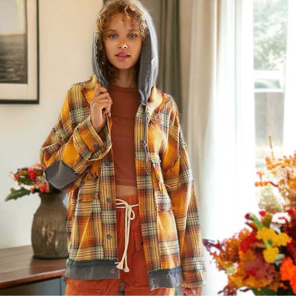 POL Plaid Hooded Shirt Jacket - Picture 3 of 12